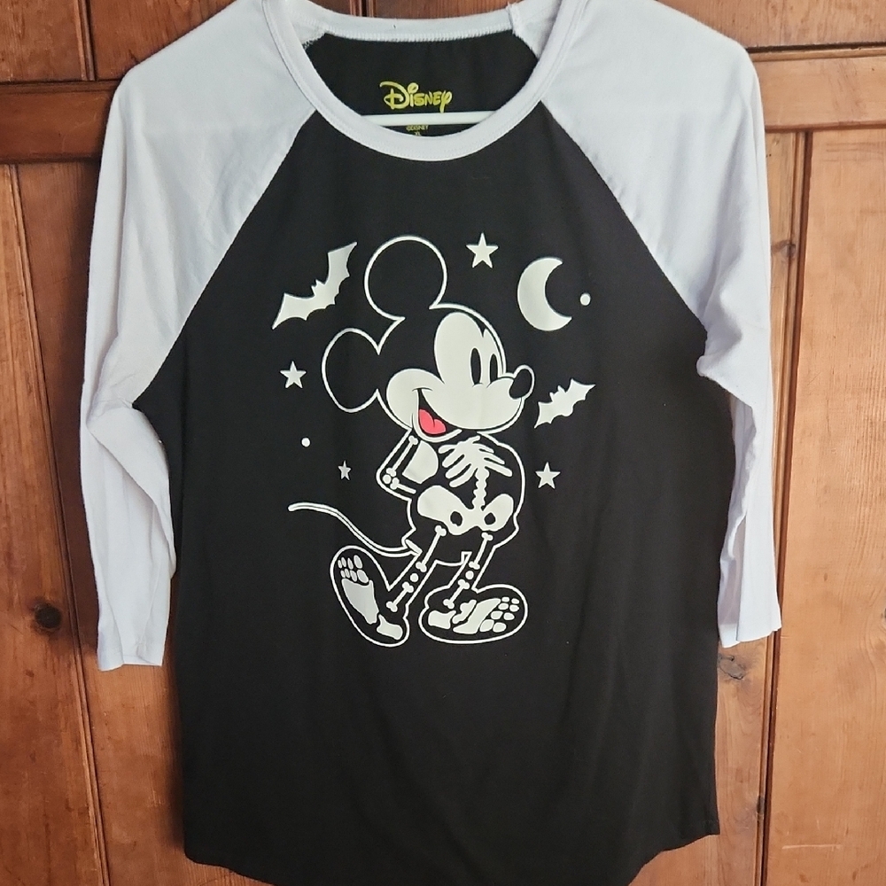 Disney Mickey Mouse Skeleton Long Sleeve Shirt - Black and White 20 Ptp